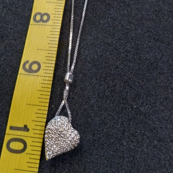 Swarovski Puffed Heart Pendant with Crystals & Lariat device on box chain Swans - Picture 6 of 9